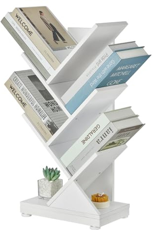 Bücherregal Baumform Regal, bücherregal Holz für Buchhandlung,Café,Home,Wohnzimmer,Büro, bücherregal dient zur Auslage von CD/Magazinen/Büchern, Braun Raumteiler Standregal (Weiß)