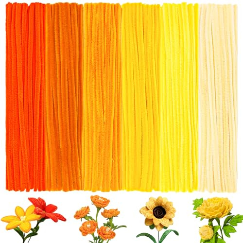 300 Pfeifenputzer zum Basteln 30cm Lang 6mm Dick (6 Farbverlauf Orange) | Bunte, Pfeifenreiniger Blumen, Pipe Cleaner Set, für DIY-Deko,Festdekoration, Spielen, Lernen, Kinder Handwerk