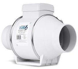 AIR 6 Triumph-100T Inline-Abluftventilator mit Timer für 100 mm Durchmesser Luftführung Beeindruckendes Luftvolumen von 210 m³/h (TRIUMPH100T für 100mm 10.2 cm)