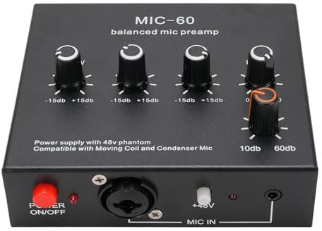 Annadue Préampli Micro Dynamique, Amplificateur de Gain, Condensateur Dynamique, Entrées XLR 3,5 Mm et 6,35 Mm, Préampli Micro pour Scène et Studio (avec Un câble sonore de 3,5 mm)