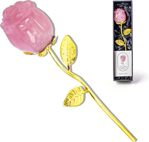 Rose Gifts for Women Crystal Flower Eternal Roses Forever Rose Flower Gifts for Girlfriends Wife Mom Sister Grandma (RoseQuartz-Gold, 6.1)