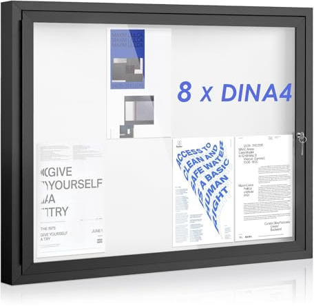 SWANCROWN Schaukasten Außen Wetterfest 8 x DIN A4, Abschließbar, Magnetisch | Magnetisch, Schwarzer Aluminiumrahmen, 3 mm Acrylglas, Whiteboard Magnetisch Rückwand, mit Klapptür, 48 Magnete, 95x71cm