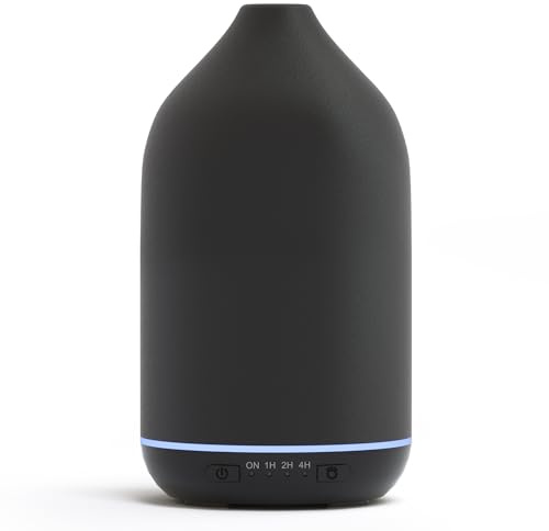 SALKING 200ml Ceramic Diffuser, Black Stone Essential Oil Diffuser, Ultrasonic Aromatherapy Diffusers with 7 Colour Light Timers, Auto Shut-Off Function for Home