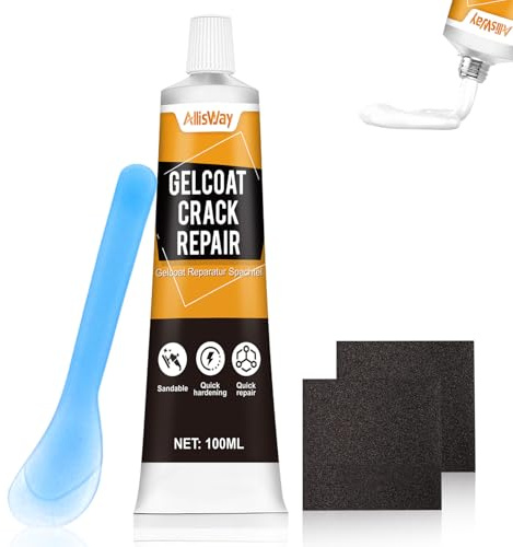 AllisWay Gelcoat Repair Kit, Gelcoat Reparaturset, Gelcoats Reparatur Spachtel, Schnelle Reparatur Von Rissen, Löchern und Kratzern Im Rumpf, Nach Dem Aushärten Schleifbar, Weiß, 100 ml