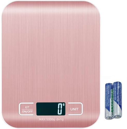 Kitchen Scale, 11 lb Digital Food Scales with Batteries, 5 Units with Tare Function, Touch Button, Backlit LCD Display
