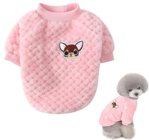 Pull-Overs Chaud en Polaire pour Petit Chien,Manteau d'hiver Vêtement Doux et Pelucheux pour Harnais Laisse Chiot Chien/Chat Veste Temps Froid Chihuahua Pull,Rose L