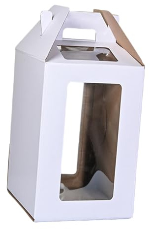 KiBcsLic Caja Alta para Pasteles, Contenedor de Transporte para Pasteles, Almacenamiento de Pasteles con Ventana, Transportín de Pasteles para Cumpleaños, Boda, Blanco 25cmx25cmx30cm, Individual