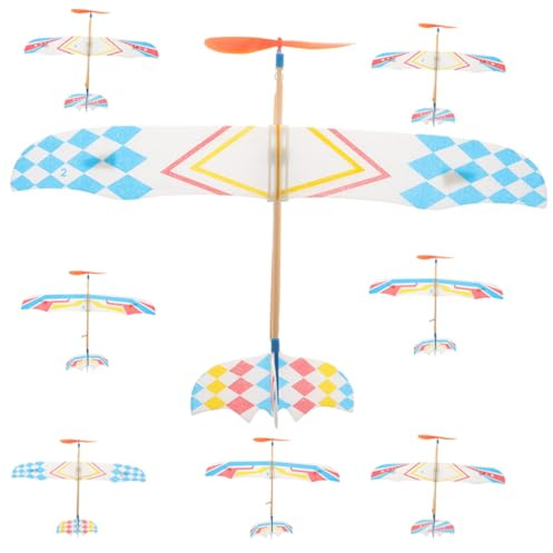 Gogogmee 8pcs Rubber Band Powered Small Airplane Model Outdoor Glider Planes for Adults Bright Color Planes for Aeroplane Activities and Party Favors