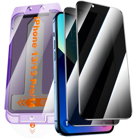 QUESPLE 2 Pezzi Privacy Pellicola Protettiva per iPhone 14/ iPhone 13/13 Pro, Installazione Automatica dell'Allineamento, Anti Spia Privacy Vetro Temperato Copertura Totale