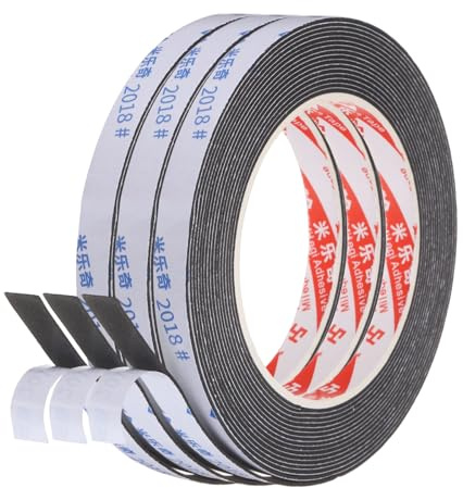 PATIKIL 3 Rotoli Nastro Schiuma in Gomma Spugna, 1cm x 1mm x 5 Metri Nastro Isolante in Schiuma Autoadesivo Guarnizione per Finestra Porta Isolamento Acustico Guarnizione, Nero