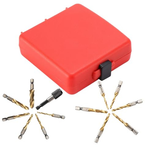 Juego De Brocas Combinadas De Taladro Y Macho - 13 Piezas Accesorios de Titanio para Herramientas Eléctricas - Juego De Brocas Para Roscar Métricas - Para Tareas De Desbarbado Avellanado Y