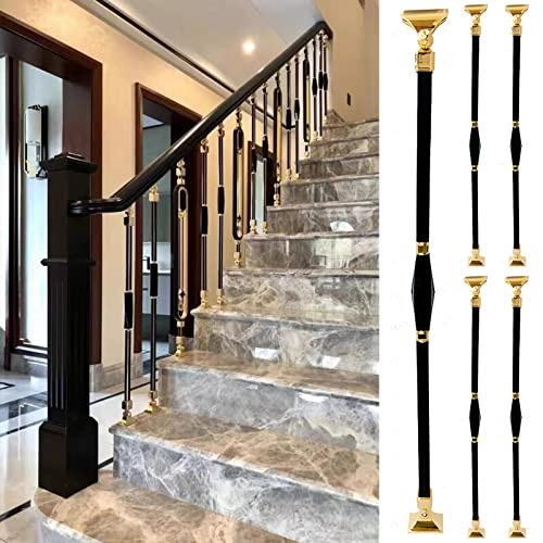 Juego de 5 barandillas negras para terraza, sistema completo de valla con tornillos de montaje, elegante balaustre hueco para decoración de barandillas de terraza y balcón