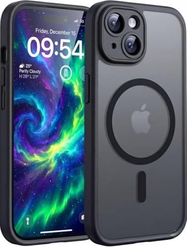 GeeKe for iPhone 13 Case, Fit for MagSafe, Upgraded Full Camera Protection, 14FT Military Grade Shockproof Magnetic Thin Slim Frosted Translucent Matte Back Phone Cover (Black)-ABL
