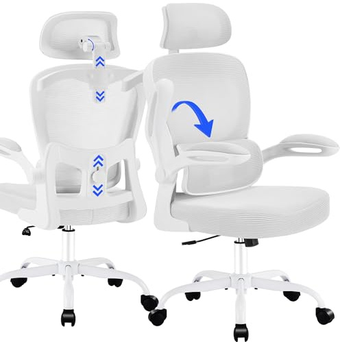 Coscendo Ergonomischer Bürostuhl mit Lendenstütze bis 150 kg, Weiß | Atmungsaktive Netzbespannung, verstellbare Kopfstütze, höhenverstellbar, ideal für Büro und Homeoffice