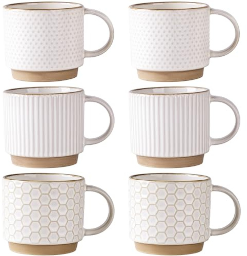 GBhome 12 OZ Stackable Coffee Mugs Set of 6, Ceramic Coffee Cups Set