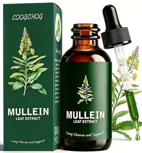 Mullein Leaf Extract Liquid Drops 60ml with Chlorophyll, Super Concentrated Alcohol-Free Tincture for Lung Cleanse & Respiratory Health, Fast Absorption Herbal Supplement