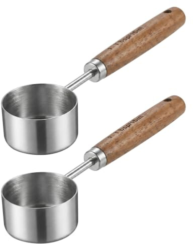 2 Piezas Cucharas Medidoras de Café Molido, Cucharillas Café, Cuchara Medidora 15ml de Acero Inoxidable con Mango Largo Madera, Dosificador para Proteína, Matcha, Especias, Granos, Té, Azúcar, Polvo