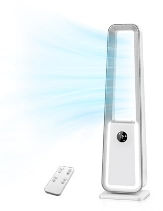 Aiorber Rotorloser Turmventilator sehr leise mit Fernbedienung : 24 Geschwindigkeiten, 3 Modi, 75° Oszillation, 12H Timer – 4 LED-Farben für Schlafzimmer, Büro & Wohnzimmer