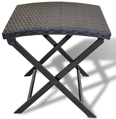 Hothingwell Sgabello Pieghevole in Polyrattan Nero 44x44x40 cm, Seduta in Rattan PE Impermeabile con Telaio in Acciaio, Capacità 110 kg, Facile da Ripiegare per Risparmiare Spazio