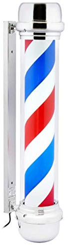 Poste de Barbero Luminoso y Giratorio para Peluquería, Barbería y Salón de Belleza, con Rayas de Colores Rojo Blanco y Azul, Varios Modelos y Colores para Elegir (Modelo D)