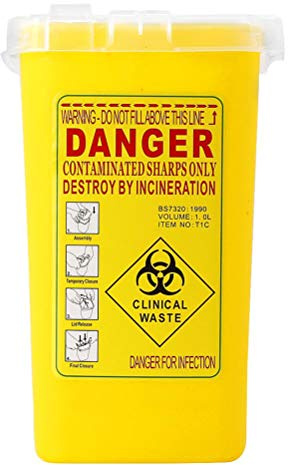 Kanülenabwurfbehälter, 1 Liter (1000ml) Sicherer Abwurfbehälter für - Entsorgungsbox mit Deckel für Nadelentsorgung, Tattoo und Medical