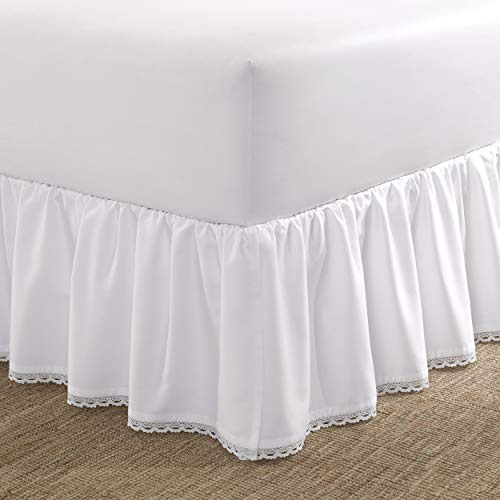 Laura Ashley Home Cache-sommier de Luxe de qualité hôtelière, Facile à Installer, Anti-Plis et résistant à la décoloration, Design élégant pour décoration d'intérieur, Coton satiné, Blanc, Grand lit