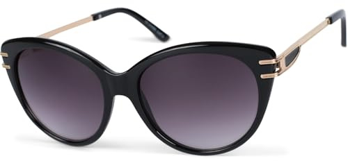 styleBREAKER Occhiali da sole da donna in forma di occhi di gatto con lenti in policarbonato e aste in metallo, Occhiali Cat-Eye 09020110, colore:Montatura Nero/Vetro Grigio-Viola Gradiente