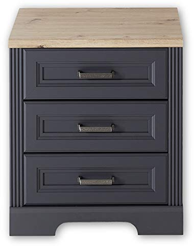 Stella Trading JASMIN Rollcontainer Schreibtisch in Graphit, Artisan Eiche Optik - Mobiler Büroschrank mit 3 Schubladen - Landhausstil Büromöbel Komplettset - 54 x 62 x 39 cm (B/H/T)