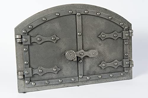 SEZAM doppelte Backofentür aus Gusseisen mit Türriegel, Nietenoptik, Pizzaofentür - Brotofen - Steinofentür, 53,2 x 5,5 x 35,5 cm, ohne Bemalung