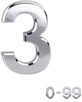 Silver Door Numbers Stick On, 0-99, Letters A, B, C, D, 3'' House Numbers Self Adhesive Stickers, For Doors, Mail Boxes, Hotel Rooms (3)