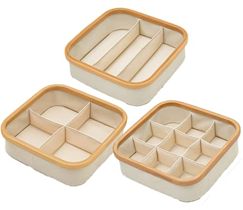 DONGCY Aufbewahrungsboxen 3er Set Organizer Schubladen Kleiderschrank Hölzern Schrank Tische Schubladenteiler Ordnungssystem für Unterwäsche Socken BH,Yellow,OneSize