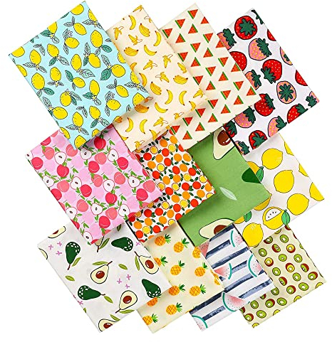 12 Stück bedruckter Obststoff, Obstmuster, Patchwork-Stoffpakete für Nähprojekte, Bastelarbeiten