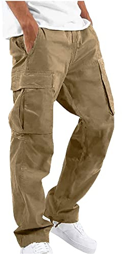 YAOHUOLE Mens Cargo Lounge Pants Loose Fit Lightweight Yoga Comfy Beach Trousers Khaki L