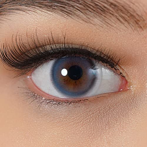Kontaktlinsen farbig blau | blaue Jahreslinsen ohne Stärke von Charmiga | 2 Stück dezente weiche Farblinsen + Behälter, Pinzette, Einsetzhilfe | natürliche Farben | Dream Blue 0.00 Dioptrien