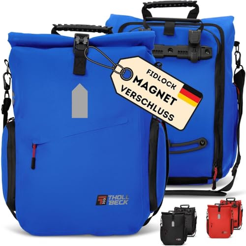 THOLLBECK - 3 in1 Recycelte Fahrradtasche mit Magnetverschuss - Hochwertig Fahrradrucksack & Umhängetasche - 25 L - 100% Wasserdicht als Gepäckträgertasche mit Laptopfach