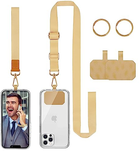 DGHYDZ Cell Phone Lanyard, Universal Crossbody Lanyards Adjustable Shoulder Neck Strap with wrist lanyard, 2 Key Rings, 2 Phone Tether Pads Compatible Most Smartphones