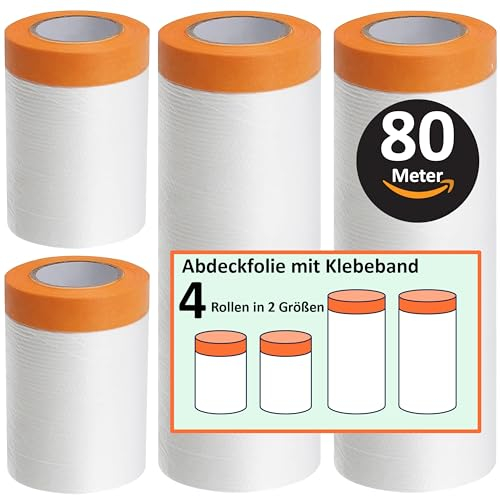 ZWERKZEUG Insgesamt 80 meter Abdeckfolie mit Klebeband Maler Abdeckfolie - Goldband Tape-Abdeckfolien Malerfolien (4 Rollen)