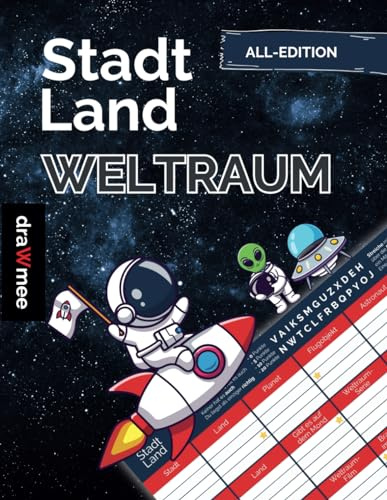 Stadt Land Weltraum: Weltall Quiz - Geschenk für Teenager & Erwachsene: Spielblock mit 35 Blatt Din-A4 (Seiten zum Ausschneiden)