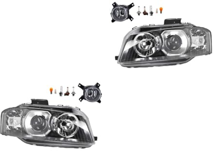 Johns, Juego de faros de xenón para Audi A3 8P 05/2003 – 07/08 D2S H7 izquierda y derecha + faros antiniebla + bombilla