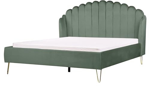 Beliani Polsterbett Samtstoff grün mit Lattenrost 160x200 cm vertikale Steppung Ambillou