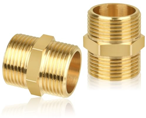 2 Pcs 3/4 Male to 3/4 Male,Thread Brass Hex Nipple Connector,Fittings | Straight Pipe Hex Fitting G3/4 x G3/4 Male Thread Connector for Pipe Connecting Conversion
