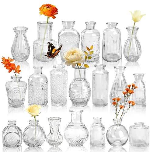 Der Rose Lot de 20 vases en Verre Transparent pour Fleurs, centres de Table pour décorations de Mariage rustiques, Arrangements Floraux, décoration de Table d'intérieur