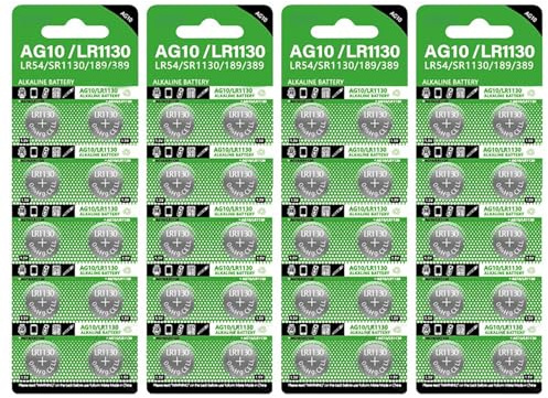 Lot de 40 piles bouton AG10/LR1130 LR54 SR1130 389 189 pour montres et jouets