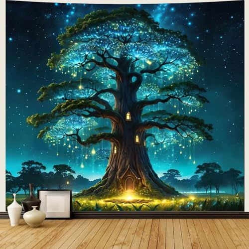 Homxi Wandteppich Bäume 300 x 256 CM, Wald Baum für Wohnzimmer, Zauberwald Tapestry Grün