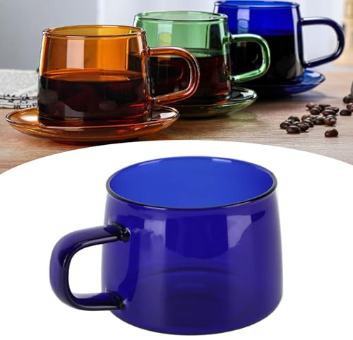 Taza de café transparente de 250 ml, taza de borosilicato de vidrio para té, agua, leche con asa, succinita para café, cereales, yogur, bebidas (verde)