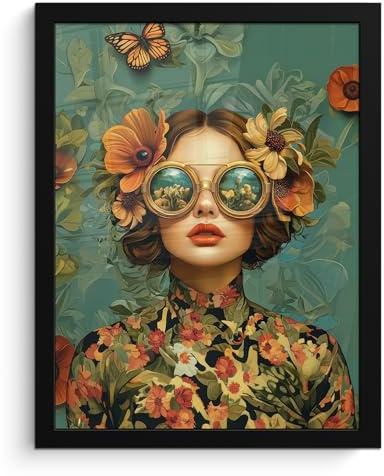 MuchoWow© Wandbilder mit Rahmen Wanddeko Bilder Wohnzimmer Moderne | 30x40 cm - Zimmerdeko Geschenk Bilderrahmen Frau - Blumen - Schmetterlinge - Natur - Vintage