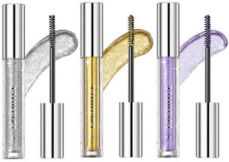 Mascara per ciglia, 3 pezzi, mascara colorato con brillantini, lucido, scintillante, impermeabile, a lunga durata, resistente alle sbavature, per uso sul palco delle feste