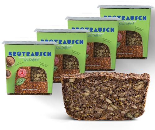 Brotrausch Glutenfreie Keto Brotbackmischung (4×400 g) – Low Carb & Proteinreich - Eiweißbrot - Nur 1,2g Kohlenhydrate/Scheibe - Ballaststoffreich & einfach zu backen   - Ketogene Ernährung