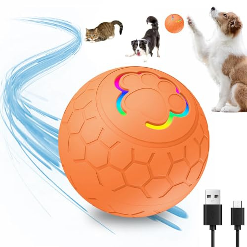 TBLMPNE Hundespielzeug Interaktives Hundeball, Intelligenter Automatischer Rollball für Haustiere, Interaktiver Spielball für Hunde, Hundeball Elektrisch Katzenspielzeug Rollender Ball (Orange)
