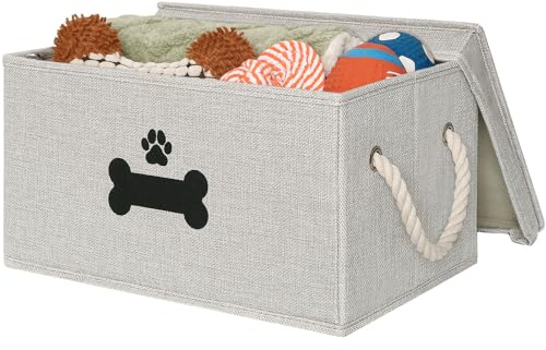 GreenPetopia Hundespielzeugkorb mit Deckel, Hundekorb für Spielzeug, Hundespielzeugbox mit Baumwollseilgriffen, zusammenklappbare Aufbewahrungsbehälter für Hundespielzeug, Hundeaufbewahrung